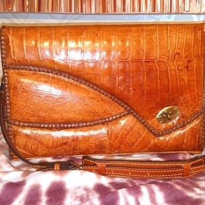 RARE Vintage Elegant Brown Genuine Alligator Skin Shoulder Bag 2 Compartments